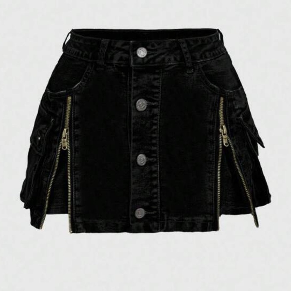 ROMWE Zipper Button-Up Mini Skirt